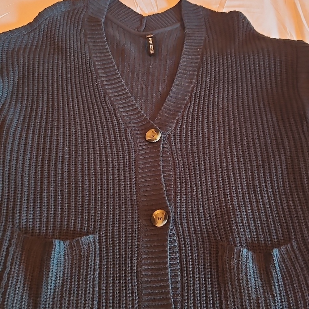 Design Lab Lord & Taylor Black Ribbed Cardigan - Picture 2 of 6